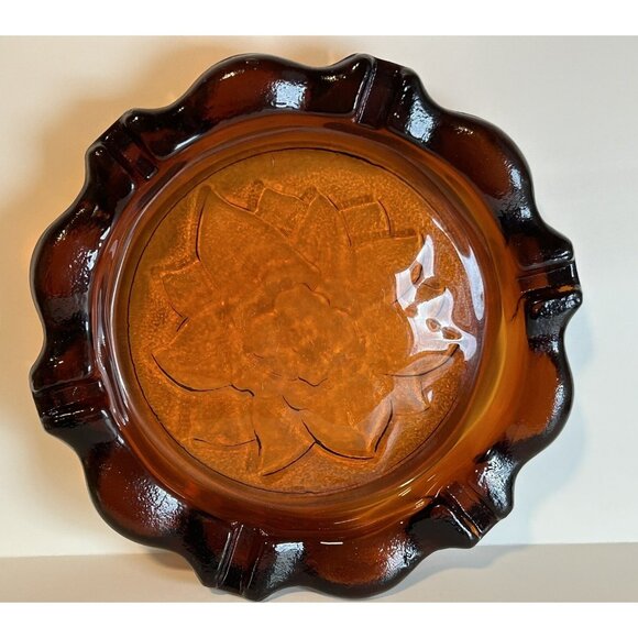 Indiana Glass Other - Vintage Amber Ashtray Paint Brush Trinket Coin Dish Indiana Glass MCM Heavy